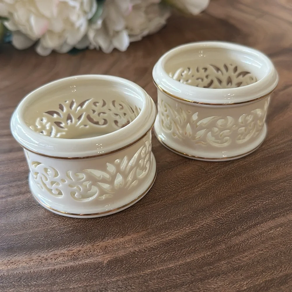 2 Lenox Illuminations Pierced Tea Light Candle Holders